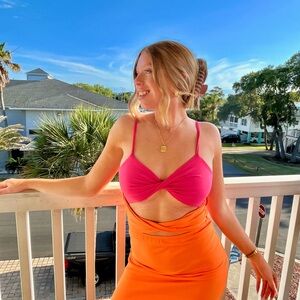 Two-Tone Pink & Orange Cutout Dress